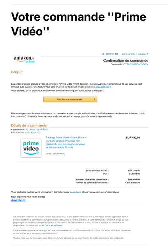 Prime Video Arnaque